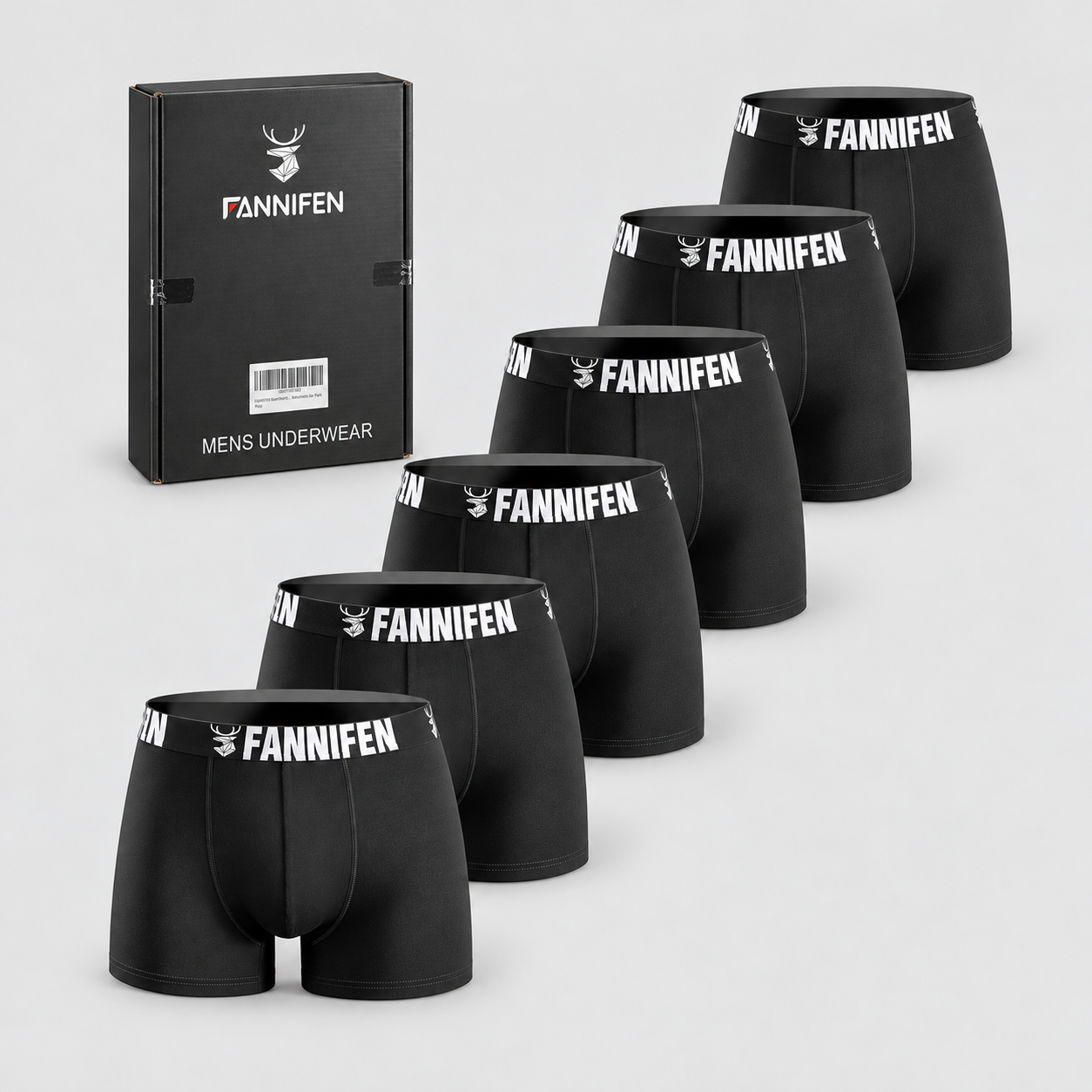 FANNIFEN G55450 – dárková sada šesti černých bavlněných boxerek