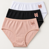 Women's Ribbed Cotton Briefs with Cat Appliqué CZ8064 – 3 Pieces