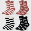 Women’s Thermal Fuzzy Crew Socks with Stripes and Snowflakes H5802-4 Pairs