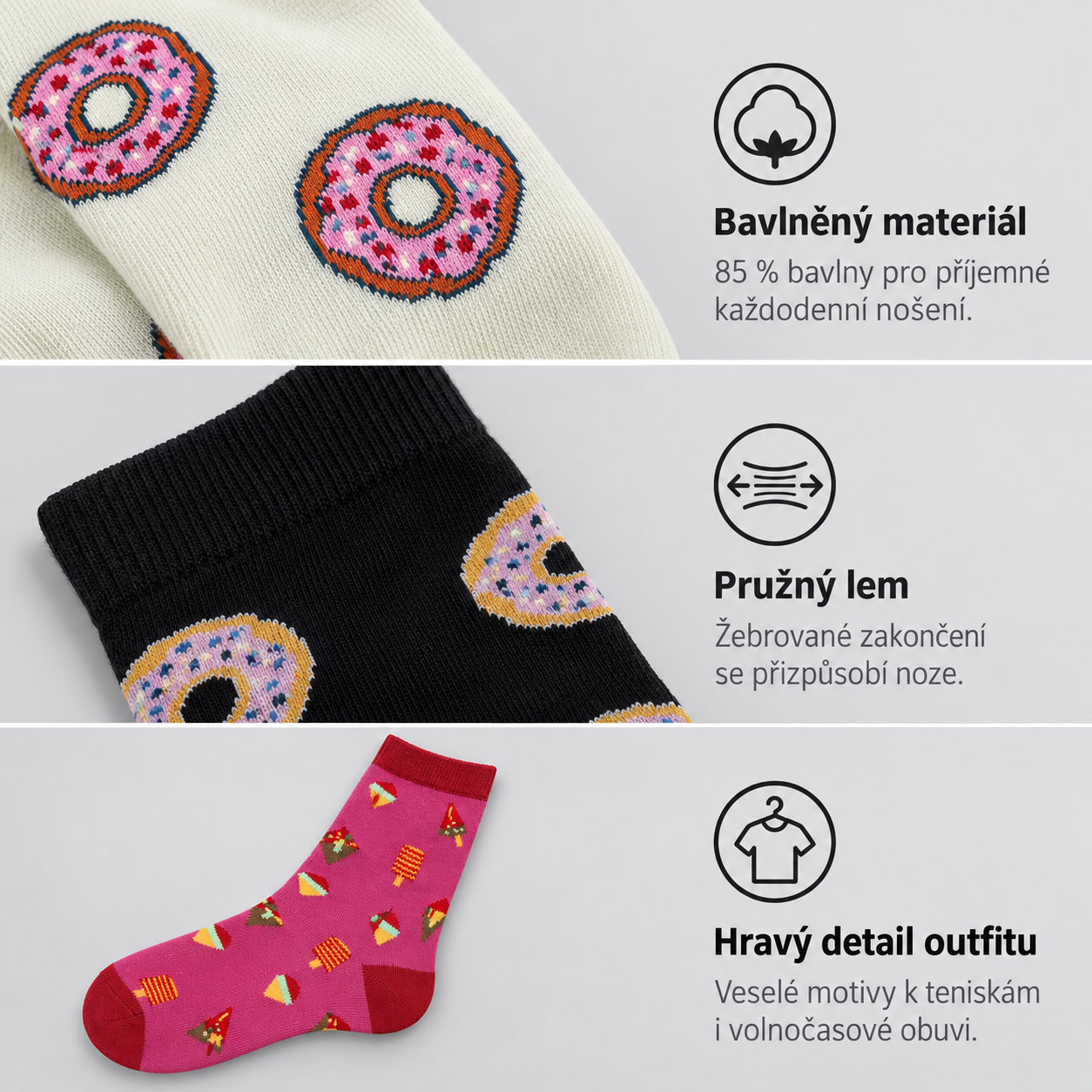 NY05 women's snack pattern crew socks details