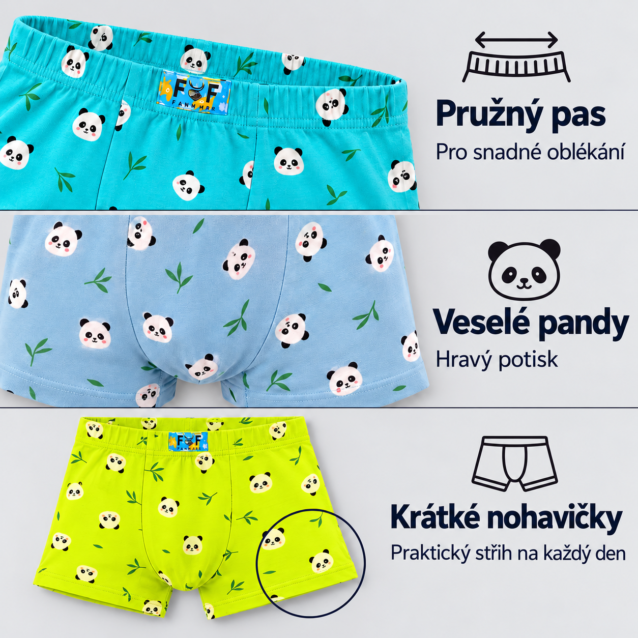 XQ2676 boys panda print boxer briefs details