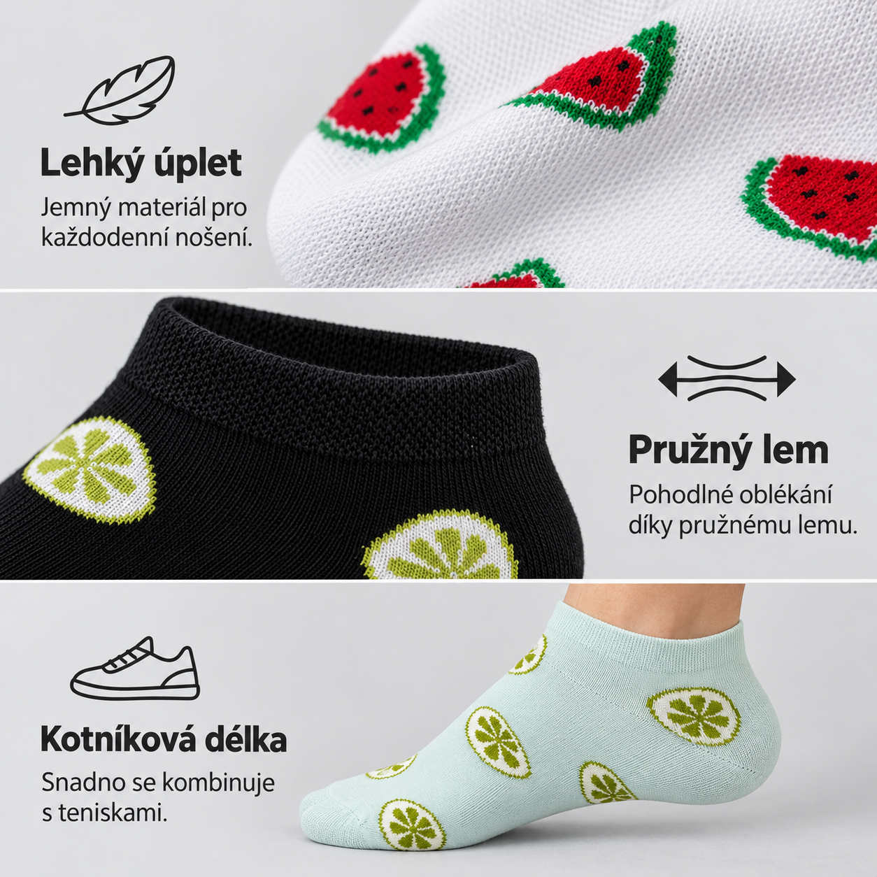 XW2658 women's fruit pattern ankle socks details