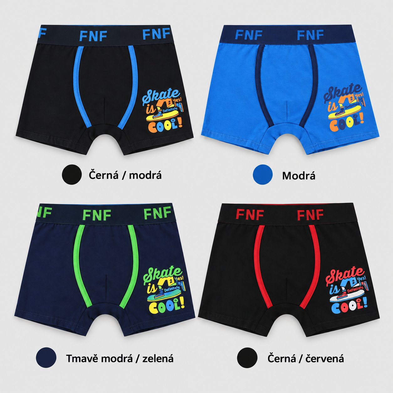 ZQ5212 boys skate motif boxer briefs colours