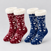 Women’s Christmas Thermal Wool Blend Grip Socks with Fluffy Cuffs WW045-2 Pairs