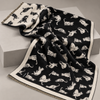 Women’s Black and Cream Cat-Pattern Scarf with Fringed Ends H8375
